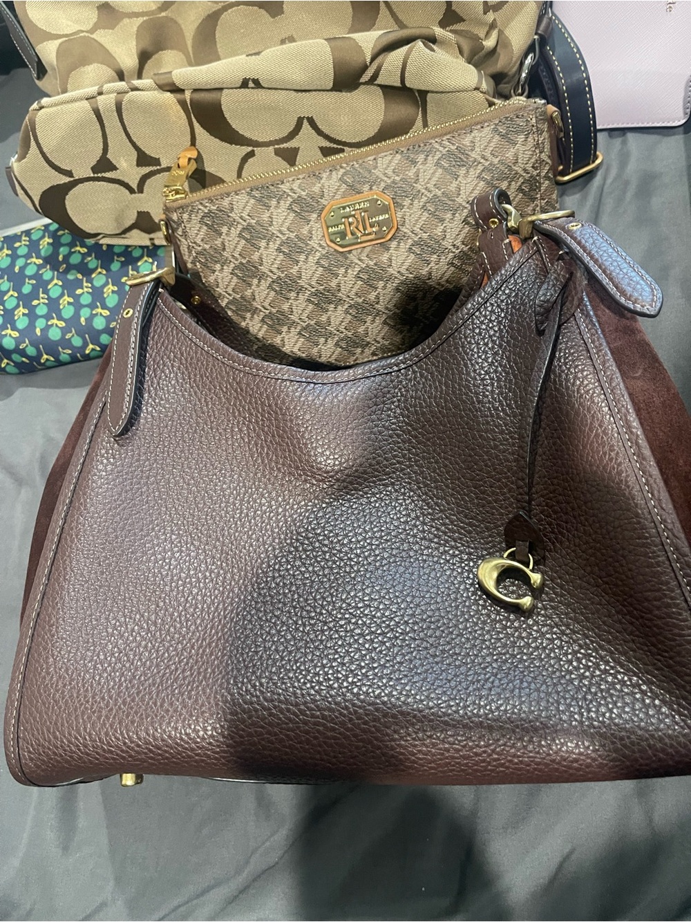 Coach Dark Brown Pebbled Leather Shoulder Bag with Gold Hardware - Picture 2 of 2